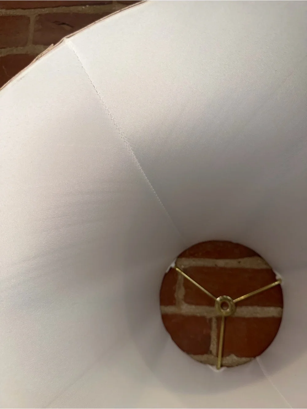 Vintage Neutral Beige Fabric Bell Lamp Shade with Brass Harp Victorian